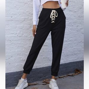 Urban Outfitters Out from Under Pants Joggers Size M Black with cream lace tie